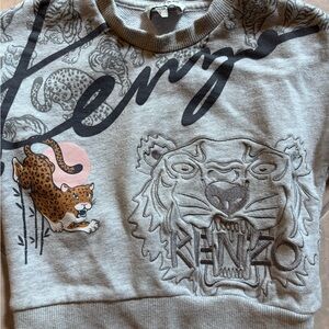 Kenzo Kids Gray Tiger Multi-Icon Animal Print Sweatshirt Embroidered Tiger | 4T